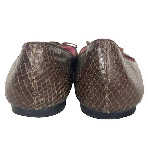 LILLY Pulitzer Brown Snakeskin Leather Ribbon Bow Slip On Ballet Flat - Picture 3 of 12